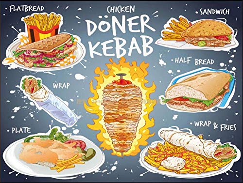MINCOCO Restaurante de comida rápida estadounidense personalizado Fondo de pantalla Pollo Doner Kebab Snack Bar Decoración industrial Papel de pared Murales 3D, 300x210 cm (118.1 by 82.7 in)