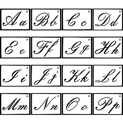 MINGZE 32 Piezas Plantillas De Letras, Reutilizables De Arte Caligrafía Alfabeto Plantillas De Plástico Lavables Para Pintar Letras Con Letras Mayúsculas Y Minúsculas, Números Y Signos