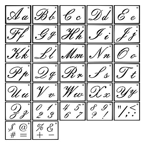 MINGZE 32 Piezas Plantillas De Letras, Reutilizables De Arte Caligrafía Alfabeto Plantillas De Plástico Lavables Para Pintar Letras Con Letras Mayúsculas Y Minúsculas, Números Y Signos
