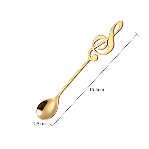 MINGZE 7 Piezas Juego De Cucharitas De Cafe, Acero Inoxidable Icono De La Música Color Mezclado Cuchara mezcladora con Mango De Símbolo De Música Cuchara para Té Café Helado Postre