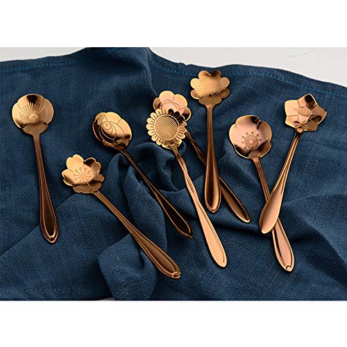 MINGZE 8 Piezas Cuchara De Acero Inoxidable con Forma De Flor, Cucharadita Vajilla Creativo Cuchara De Café, para Postres, Helados, Dulces, Té, Azúcar, Espresso, Mezclar, Mermeladas (Vistoso)