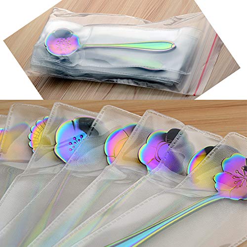 MINGZE 8 Piezas Cuchara De Acero Inoxidable con Forma De Flor, Cucharadita Vajilla Creativo Cuchara De Café, para Postres, Helados, Dulces, Té, Azúcar, Espresso, Mezclar, Mermeladas (Vistoso)
