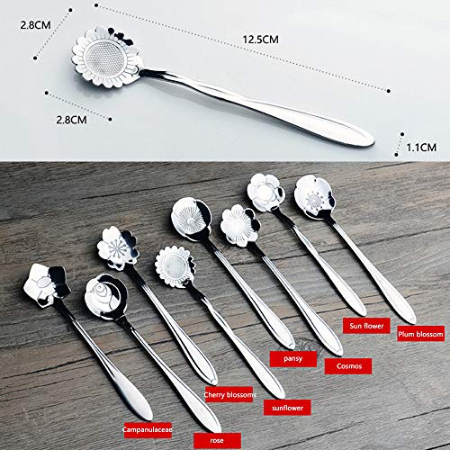 MINGZE 8 Piezas Cuchara De Acero Inoxidable con Forma De Flor, Cucharadita Vajilla Creativo Cuchara De Café, para Postres, Helados, Dulces, Té, Azúcar, Espresso, Mezclar, Mermeladas (Vistoso)