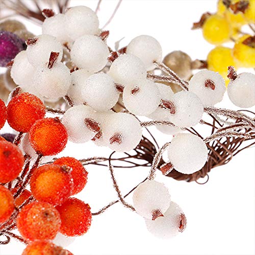 Mini Bayas Frutos Escarchados de Navidad 400pcs Bayas Acebo Rojas Artificiales Helada Navidad en 200pcs Tallos de Alambre Decoración de Árbol de Navidad Manualidades Adorno Guirnalda Fiesta Boda