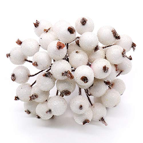 Mini Bayas Frutos Escarchados de Navidad 400pcs Bayas Acebo Rojas Artificiales Helada Navidad en 200pcs Tallos de Alambre Decoración de Árbol de Navidad Manualidades Adorno Guirnalda Fiesta Boda