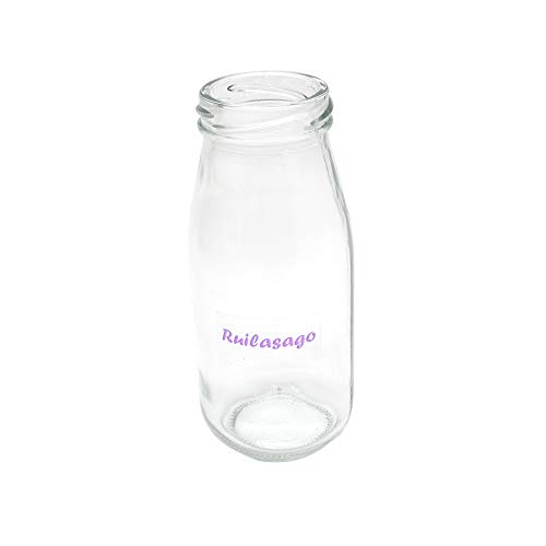 Mini botellas de leche de vidrio, estilo retro, con tapa con agujero para pajitas, 250 ml, 4 unidades