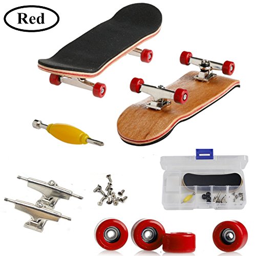 Mini Diapasón, Patineta de Dedos Profesional Maple Wood DIY Assembly Skate Boarding Toy Juegos de Deportes Regalo de Navidad Para Niños (Rojo)