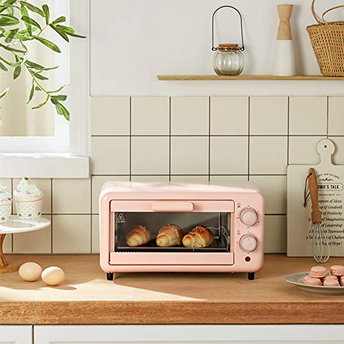 Mini Horno 11L, Mini Horno Con El Recipiente De Polvo Extraíble Horno Pequeña Casa Con El Uso De Descongelación Y La Parrilla,Rosado