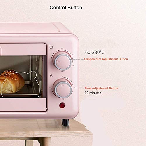 Mini Horno 11L, Mini Horno Con El Recipiente De Polvo Extraíble Horno Pequeña Casa Con El Uso De Descongelación Y La Parrilla,Rosado