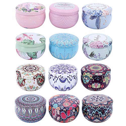 Mini tarros de hojalata para hacer velas, recipiente de latas de metal vacío de color mezclado con tapas para almacenamiento en seco de especias, dulces, recuerdos de fiesta, bodas (12 piezas)