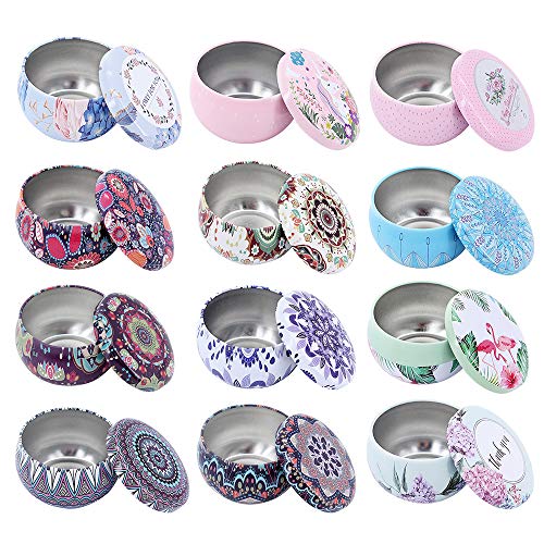 Mini tarros de hojalata para hacer velas, recipiente de latas de metal vacío de color mezclado con tapas para almacenamiento en seco de especias, dulces, recuerdos de fiesta, bodas (12 piezas)