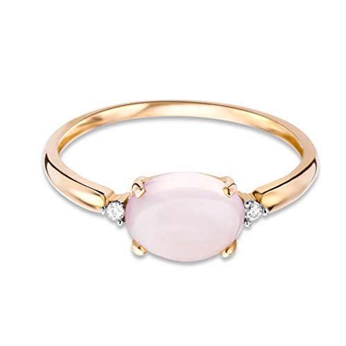 Miore mujer 9 k (375) oro rosa talla ovalada rosa cuarzo diamante