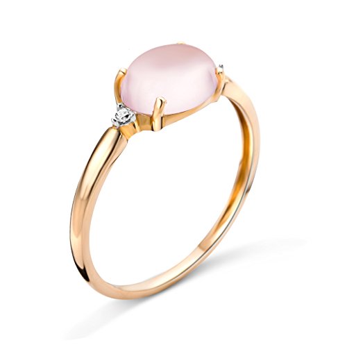 Miore mujer 9 k (375) oro rosa talla ovalada rosa cuarzo diamante