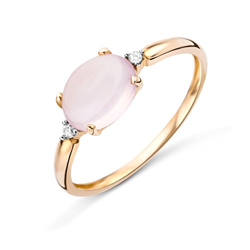 Miore mujer 9 k (375) oro rosa talla ovalada rosa cuarzo diamante