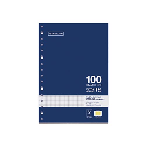 Miquel Rius Recambio 100 hojas, cuadrícula de 4 mm y margen, Tamaño Folio, 16 taladros, papel de 90 gr