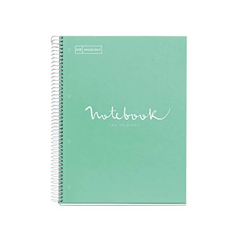 MIQUELRIUS - Cuaderno Notebook Emotions - 1 franja de color, A4, 80 Hojas con rayado punteado (Dots), Papel 90g, 4 Taladros, Cubierta de Cartón Extraduro, Color Menta
