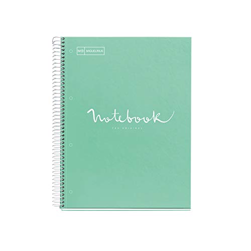 Miquelrius - Cuaderno Notebook Emotions - 1 franja de color, A4, 80 Hojas cuadriculadas 5mm, Papel 90g, 4 Taladros, Cubierta de Cartón Extraduro, Color Menta