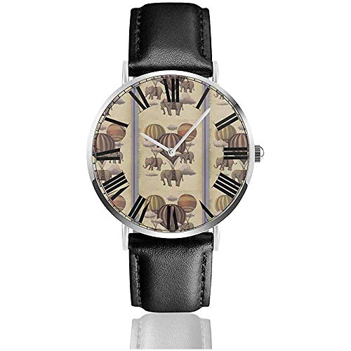 Mire el Reloj de Pulsera Cuando Veo una Mosca del Elefante Reloj de Pulsera de Cuero Negro clásico de Cuarzo Casual Relojes de Negocios