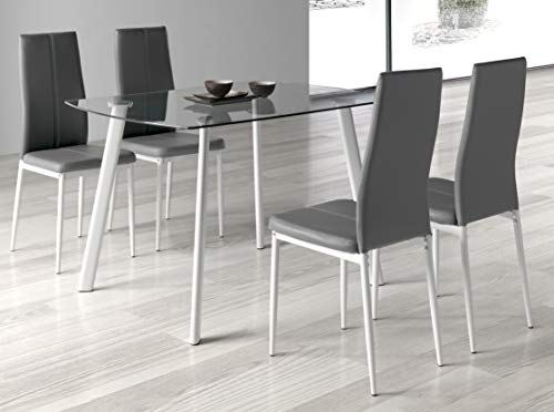 Miroytengo Mesa Fija Cristal Vidrio Transparente Comedor Glass salón Patas Blancas diseño Moderno 120x80x76