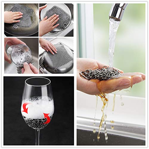 Mirrwin Limpiador de Hierro Fundido Acero Inoxidable Scrubber Alambre de Acero Inoxidable Estropajo Limpiador esponjas Espiral 4 Pulgadas 2 Piezas para ollas sartenes Parrillas y Mucho más