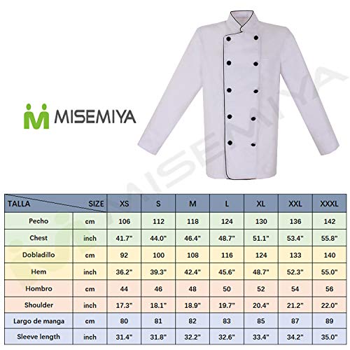 MISEMIYA - Casaca Cocina Uniforme Bar Restaurante HOSTELERÍA DE Chef Cocinero Bar Restaurante Mangas LARGAS - Ref.842B - S, Negro