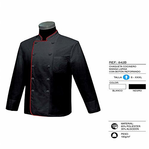MISEMIYA - Casaca Cocina Uniforme Bar Restaurante HOSTELERÍA DE Chef Cocinero Bar Restaurante Mangas LARGAS - Ref.842B - S, Negro