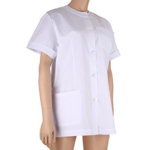 MISEMIYA - Casaca SEÑORA con BOTÓN Cuello Redondo Uniforme Laboral CLINICA Hospital Limpieza Veterinaria SANIDAD HOSTELERÍA- Ref.831 - XL, Blanco