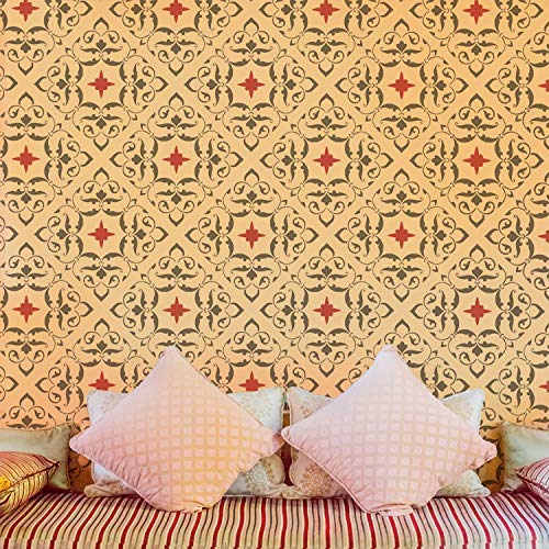 Mishalah Arabesco Patrón Plantilla, Marroquí Estilo Decoración, Pintura Paredes, Telas, Muebles, Arte Manualidades, Reutilizable Mylar - Ideal Stencils - XL/77X77CM/30.3X30.3"