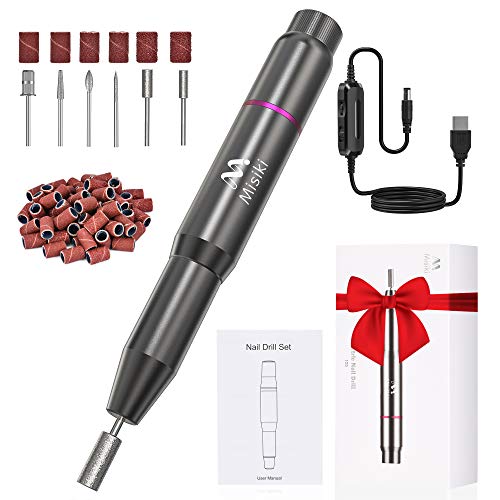 Misiki Torno para Uñas Lima de Uñas Profesionales con 20000RPM Vlocidad Ajustable para Manicura Pedicura, Pintauñas Mujer y Manicura Personal de Bricolaje con 6 Tipos de Brocas y 66 bandas de lijado
