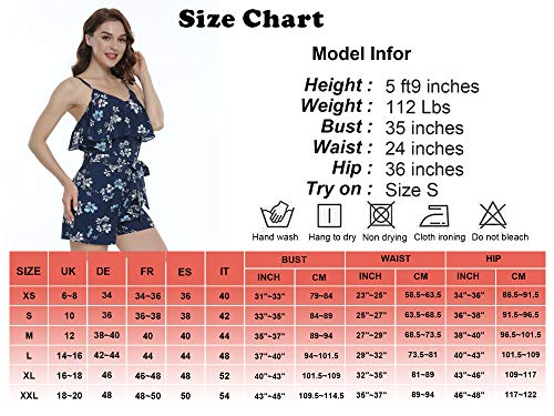 MISS MOLY Mamelucos Mujeres Jumpsuit Moda Correa de Estampado Floral Espagueti Casual Off Hombro Playa Onepiece Ruffled Azul Profundo - M