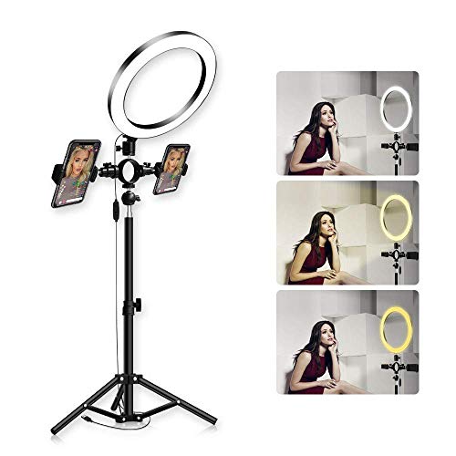 MissZZ Anillo de luz de 6"con Soporte para trípode y Soporte para Clip de teléfono para Video de Youtube, luz de Anillo LED para cámara de Escritorio para transmisión, Maquillaje, para Blog de bel