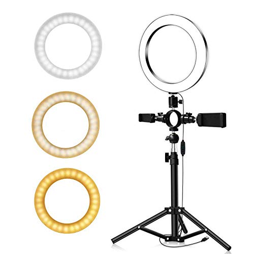 MissZZ Anillo de luz de 6"con Soporte para trípode y Soporte para Clip de teléfono para Video de Youtube, luz de Anillo LED para cámara de Escritorio para transmisión, Maquillaje, para Blog de bel