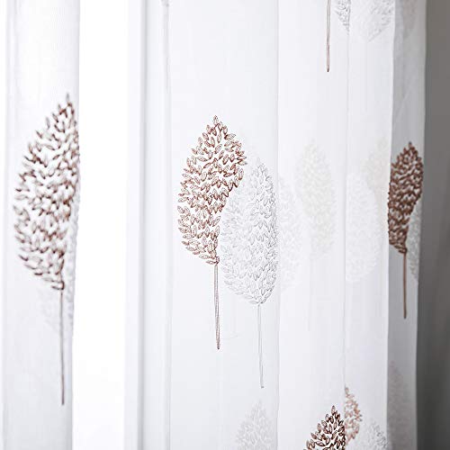 MIULEE 2 Unidades Cortinas Bordado Translucida de Dormitorio Moderno Ventana Visillos Rayas Salon Paneles con Ojales Plateados para Sala Cuarto Comedor Salon Cocina Habitación 140x245 cm Café