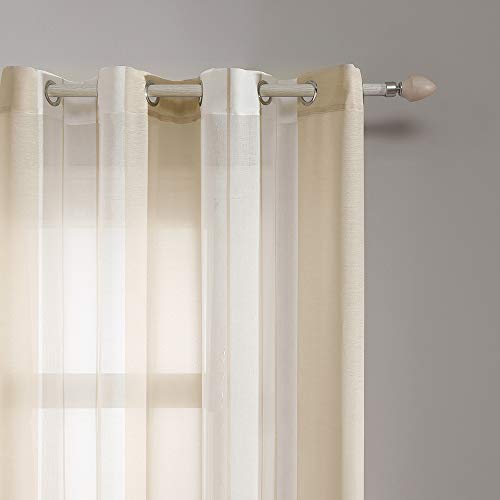 MIULEE Cortinas Translucida de Moderno Ventana Visillos Rayas Salon Paneles con Ojales para Sala Cuarto Comedor Salon Cocina Habitación 140 x 245 cm, 2 Unidades Blanco+Beige