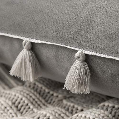 MIULEE Pack de 2 Terciopelo Funda de Borla Cojine Fundas Almohada del Sofá Throw Cojín Decoración Caso de la Cubierta Decorativo Almohadas para Sala de Estar 18x18inch 45x45cm Gris