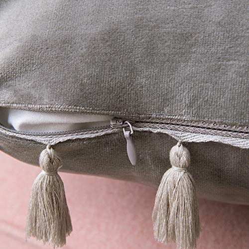 MIULEE Pack de 2 Terciopelo Funda de Borla Cojine Fundas Almohada del Sofá Throw Cojín Decoración Caso de la Cubierta Decorativo Almohadas para Sala de Estar 18x18inch 45x45cm Gris