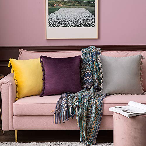 MIULEE Pack de 2 Terciopelo Funda de Borla Cojine Fundas Almohada del Sofá Throw Cojín Decoración Caso de la Cubierta Decorativo Almohadas para Sala de Estar 18x18inch 45x45cm Gris