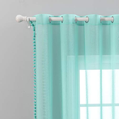 MIULEE Regalo Navidad 2 Unidades de Cortinas Visillos para Ventana Dormitorio Cortina Translucida con para Salón Habitación Poliéster Suave con 8 Ollaos Metálicos Moderna Hogar Turquesa 140x245cm