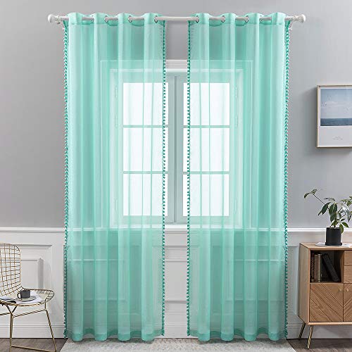 MIULEE Regalo Navidad 2 Unidades de Cortinas Visillos para Ventana Dormitorio Cortina Translucida con para Salón Habitación Poliéster Suave con 8 Ollaos Metálicos Moderna Hogar Turquesa 140x245cm