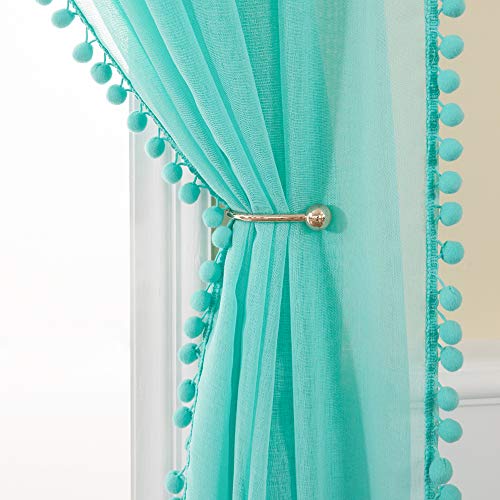 MIULEE Regalo Navidad 2 Unidades de Cortinas Visillos para Ventana Dormitorio Cortina Translucida con para Salón Habitación Poliéster Suave con 8 Ollaos Metálicos Moderna Hogar Turquesa 140x245cm
