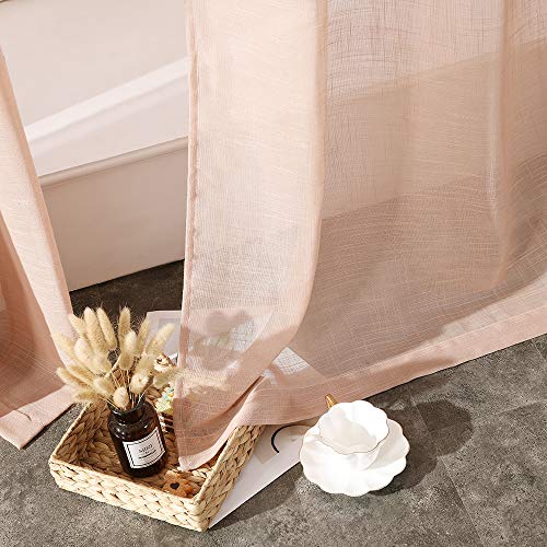 MIULEE Regalo Navidad Cortinas Poliéster Ojales Raya Cortina Translucida de Dormitorio Moderno Ventana Visillos Salon para Sala Cuarto Dormitorio Comedor Salon Cocina Salón 140x245 cm Durazno