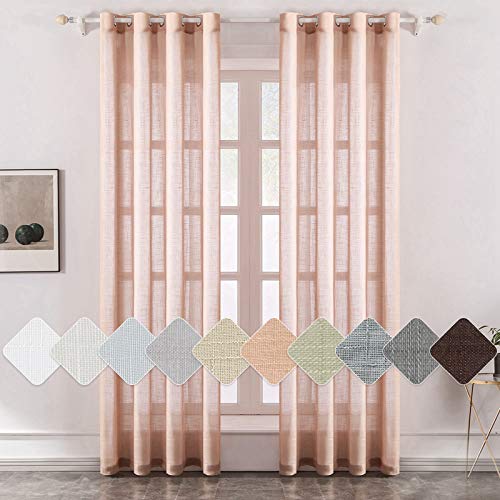 MIULEE Regalo Navidad Cortinas Poliéster Ojales Raya Cortina Translucida de Dormitorio Moderno Ventana Visillos Salon para Sala Cuarto Dormitorio Comedor Salon Cocina Salón 140x245 cm Durazno