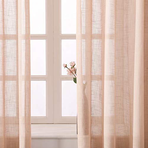 MIULEE Regalo Navidad Cortinas Poliéster Ojales Raya Cortina Translucida de Dormitorio Moderno Ventana Visillos Salon para Sala Cuarto Dormitorio Comedor Salon Cocina Salón 140x245 cm Durazno