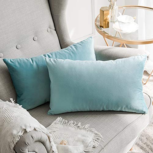 MIULEE Terciopelo Funda de Cojine Funda de Almohada del Sofá Throw Cojín Decoración Almohada Caso de la Cubierta Decorativo para Sala de Estar 30x 50cm 12 x 20 Pulgadas 2 Pieza Teal Green