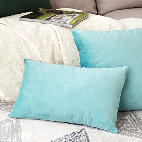 MIULEE Terciopelo Funda de Cojine Funda de Almohada del Sofá Throw Cojín Decoración Almohada Caso de la Cubierta Decorativo para Sala de Estar 30x 50cm 12 x 20 Pulgadas 2 Pieza Teal Green