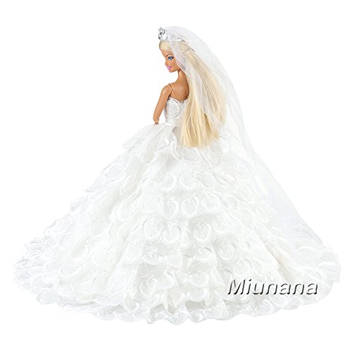 Miunana 1 Novia Vestido Bordado Ropa Vestir Boda para Barbie Muñeca - Blanco