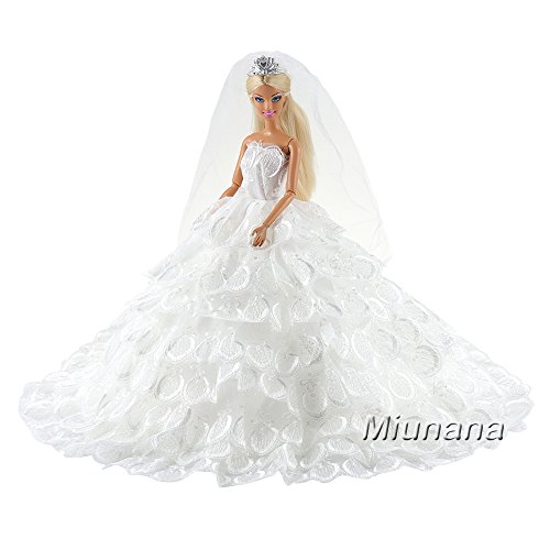 Miunana 1 Novia Vestido Bordado Ropa Vestir Boda para Barbie Muñeca - Blanco