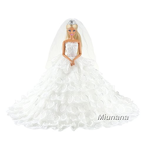 Miunana 1 Novia Vestido Bordado Ropa Vestir Boda para Barbie Muñeca - Blanco