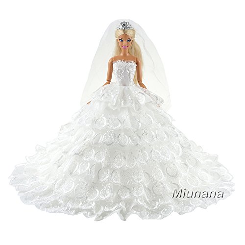 Miunana 1 Novia Vestido Bordado Ropa Vestir Boda para Barbie Muñeca - Blanco