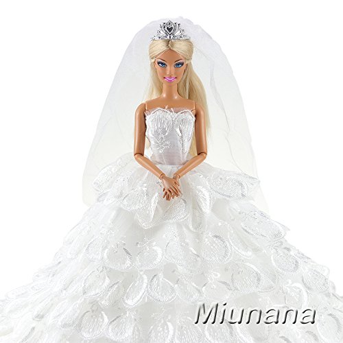 Miunana 1 Novia Vestido Bordado Ropa Vestir Boda para Barbie Muñeca - Blanco